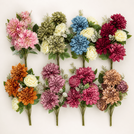 Mixed Artificial Dahlia Bouquet for Wholesale Decoration