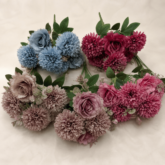Mixed Artificial Rose and Chrysanthemum Bouquet for Wholesale Decoration