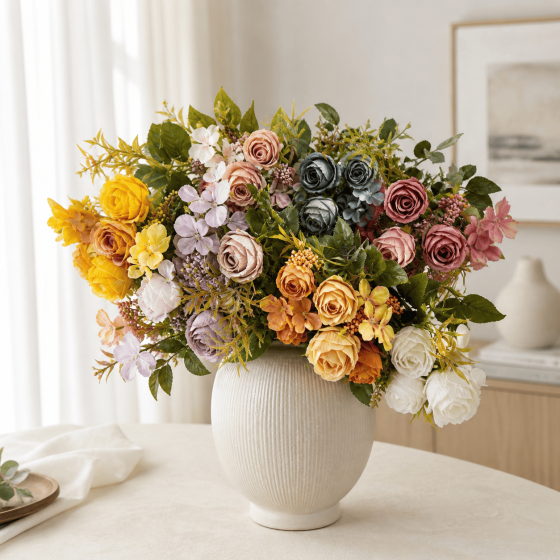 Mixed Artificial Rose and Hydrangea Bouquet for Wholesale Decoration
