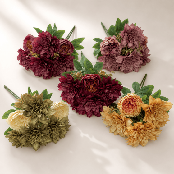 Mixed Artificial Peony and Chrysanthemum Bouquet for Wholesale Decoration